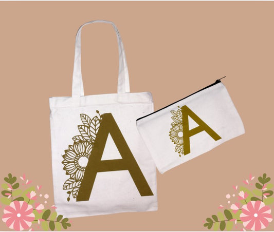 Tote bag et trousse personnalisables – Lettre florale