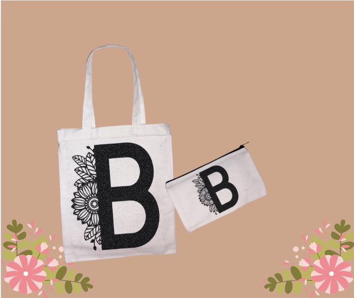 Tote bag et trousse personnalisables – Lettre florale