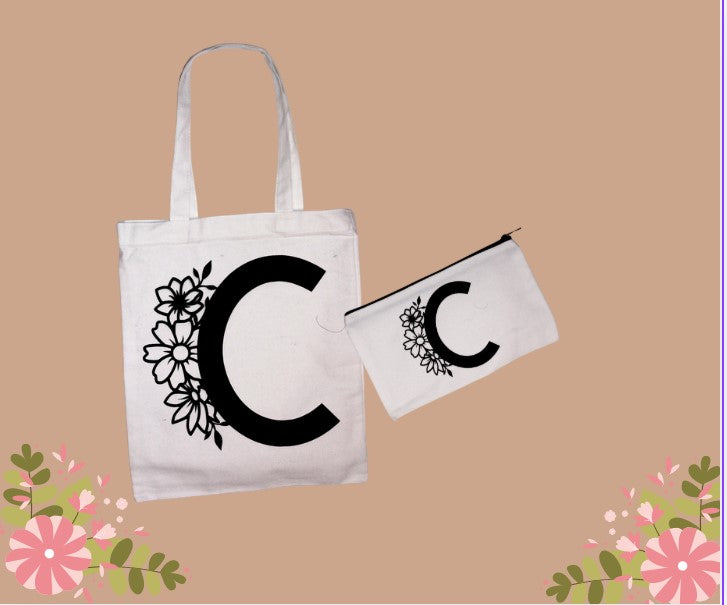 Tote bag et trousse personnalisables – Lettre florale