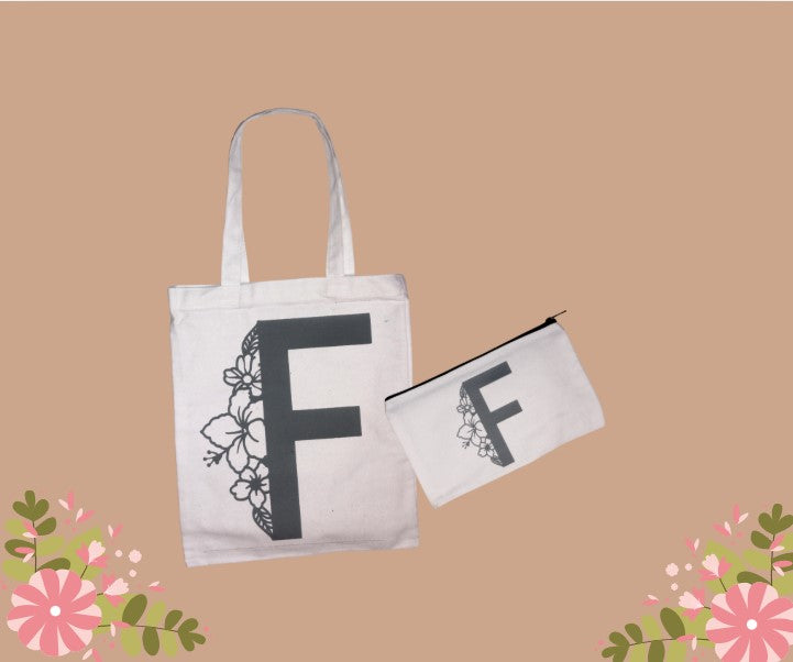 Tote bag et trousse personnalisables – Lettre florale