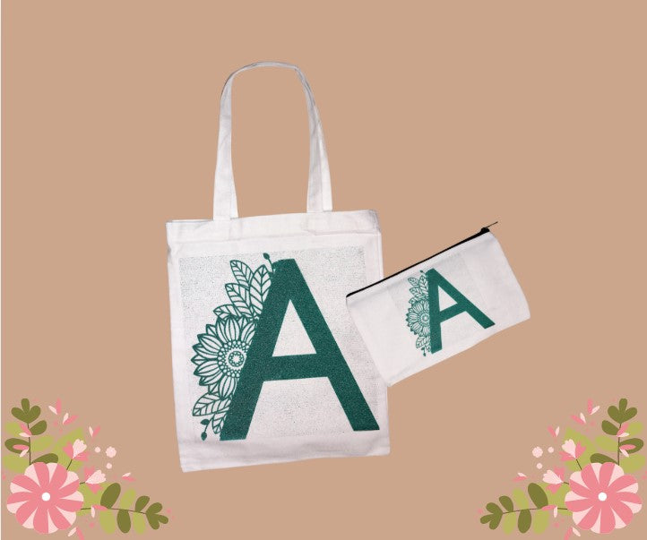 Tote bag et trousse personnalisables – Lettre florale